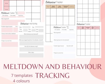 Meltdown and behaviour tracker templates l behaviour monitoring, meltdown tracker, emotional regulation tracker
