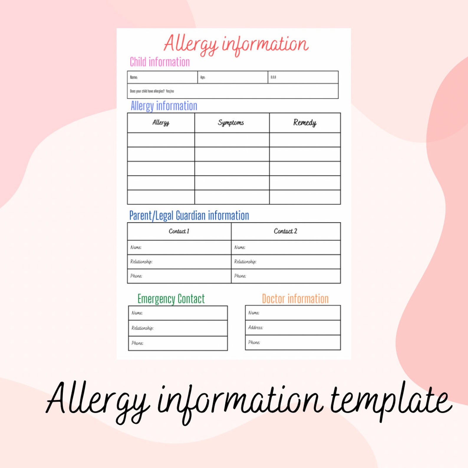 Allergy Information Template Etsy Allergy Information Template Etsy