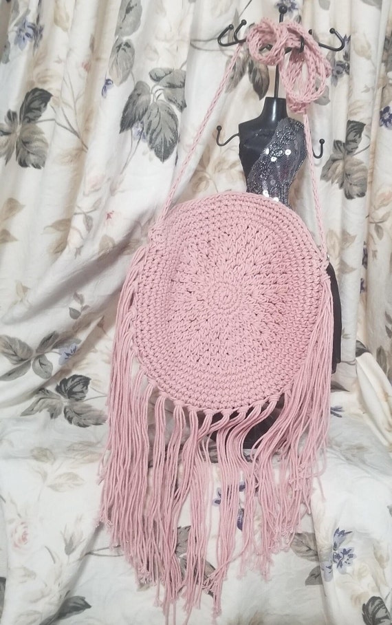 Pink macrame purse