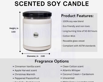 Tabla de tamaños de velas de soja: maqueta de vela perfumada de 9 oz (descarga digital)