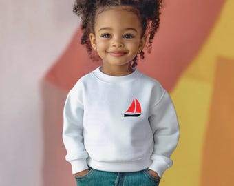 Maqueta de sudadera Gildan blanca de cuello redondo para niños: Maqueta de sudadera (descarga digital)