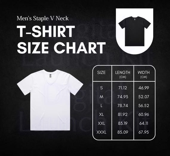 Men's V Neck Tee Size Chart (digital Download) - Etsy