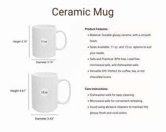 Tabla de tamaños de tazas de cerámica: Guía de 11 oz y 15 oz (Descarga digital PNG JPG)