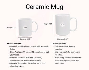 Tabla de tamaños de tazas de cerámica: Guía de tazas de 11 oz y 15 oz (Descarga digital PNG JPG)