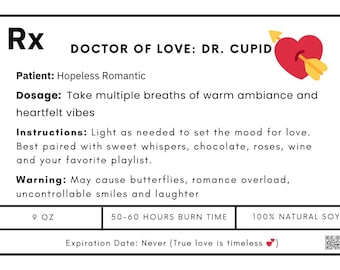 Etiqueta divertida para vela con receta, regalo de San Valentín (PDF)