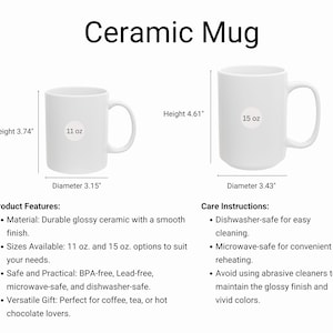 Coffee Mug Size Chart - 11 oz Size Chart, 15 oz Mug Size Chart, Ceramic Mug Dimension, Mug Measurement, Tea Mug Chart, Mug Size Chart 11 oz
