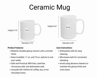 Tabla de tamaños de tazas: Guía de tazas de cerámica de 11 oz y 15 oz (Descarga digital)