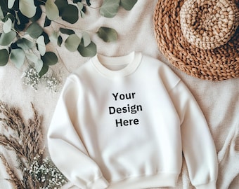 Maqueta de sudadera bohemia para niños: diseño plano neutro (descarga digital)