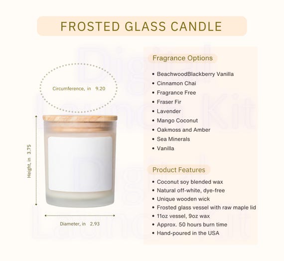 Frosted Glass Candle Size Chart with Fragrance Options (PDF)