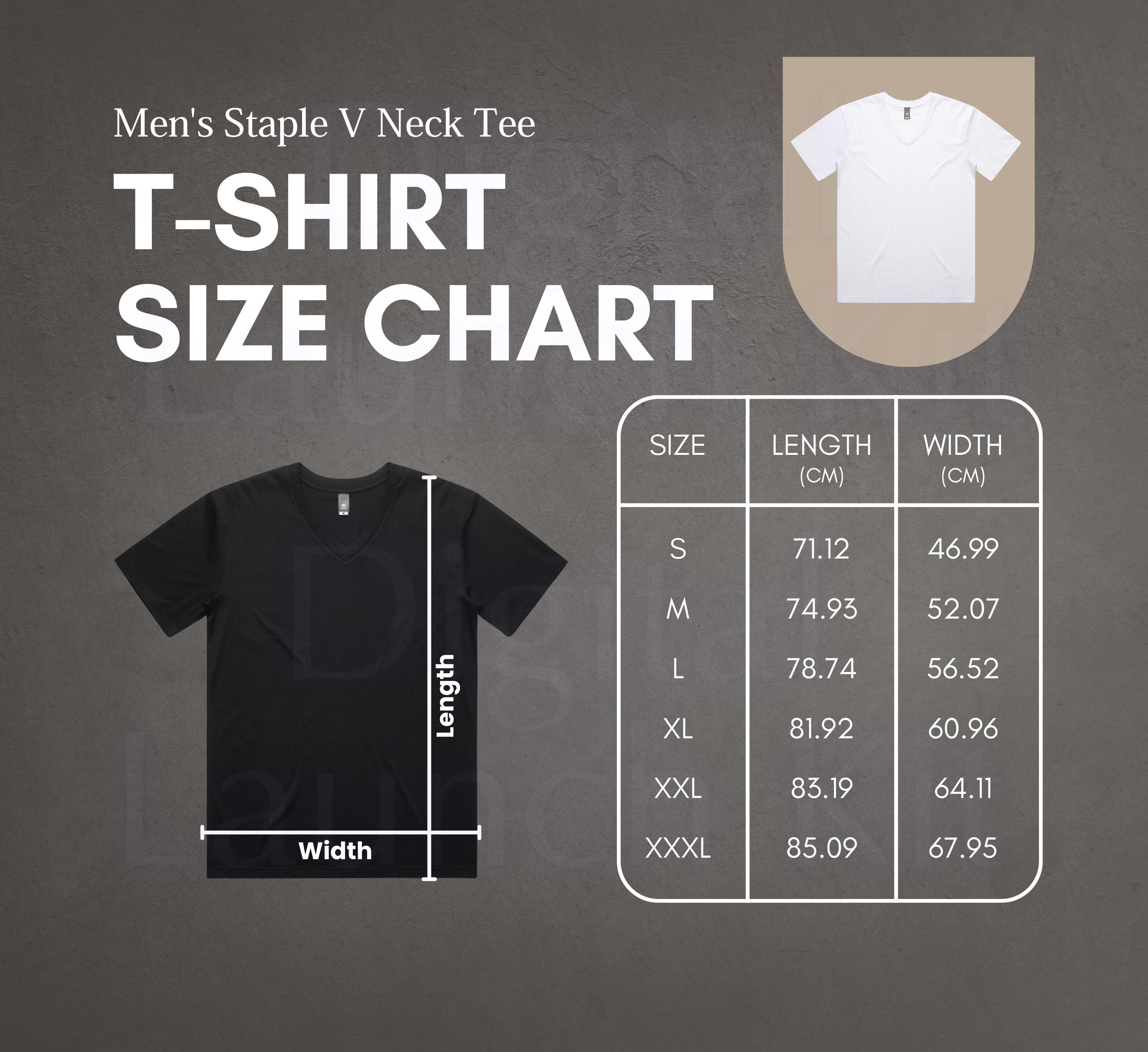 Men's V Neck Tee Size Chart: Printify POD Guide (digital Download