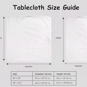Tabla de tallas de manteles para POD y uso personal - Guía de tallas de manteles cuadrados, Tabla de tallas de manteles rectangulares para uso personal, JPG digital