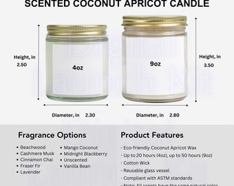 Guía de tamaños de velas: Maqueta de vela de coco y albaricoque (Descarga digital)