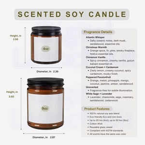 Vela de soja âmbar, pacote de velas tamanho I Velas de soja I Modelo de tamanho de vela âmbar I Modelo para velas I Tabela de tamanhos de velas I Materiais para impressão I Modelo