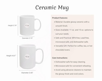 Tabla de tamaños de tazas de cerámica: Guía de 11 oz y 15 oz (Descarga digital PNG JPG)
