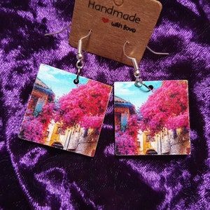 Pair of wooden picture earrings