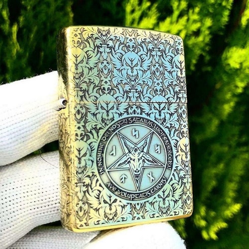 King of Hell Deeply Engraved Gold shops Lighter