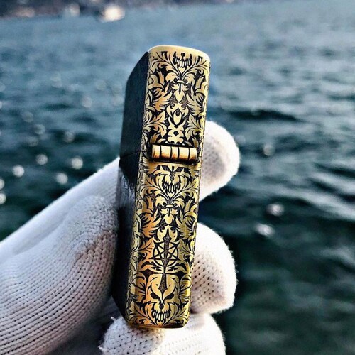 King of Hell Deeply Engraved Gold shops Lighter