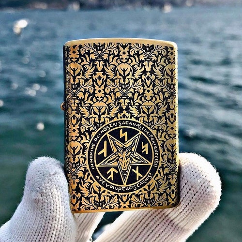 King of Hell Deeply Engraved Gold shops Lighter
