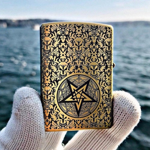 King of Hell Deeply Engraved Gold shops Lighter