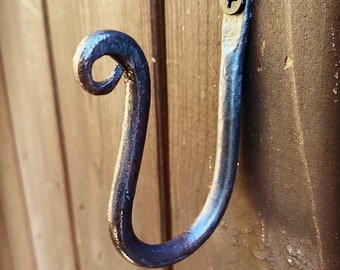 3 Colonial Style Steel J-Hooks - Hand Forged Hook - Steel Coat Hooks Set Of 3