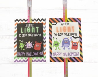 Halloween Monster Glow Stick Tag: School Party Favors (PDF)