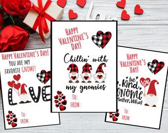 Gnome Valentine Cards: Kids Classroom Valentines (Printable)