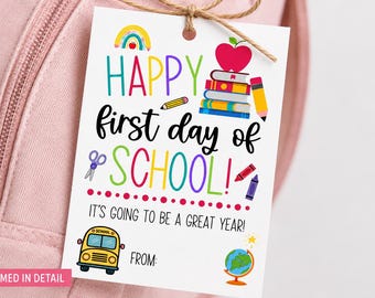 First Day of School Gift Tag, Editable Canva Template, Classroom Favor (Digital Download)