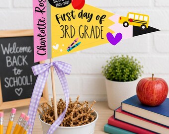 First Day of School Pencil Pennant, Personalized Back to School Sign (Digital Download)