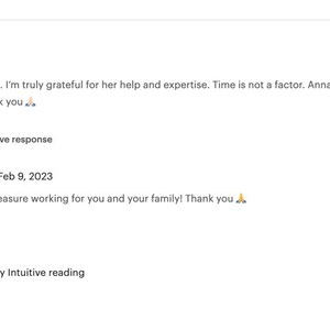 Op de afbeelding: Schermafbeelding van een Etsy-beoordeling. De recensent is erg tevreden met de ontvangen service. De recensent geeft aan dat de verkoper boven zichzelf uitsteeg en hem en zijn familie heeft geholpen te genezen en dichter bij elkaar te komen. De verkoper reageerde op de beoordeling en bedankte de klant voor zijn zaken.