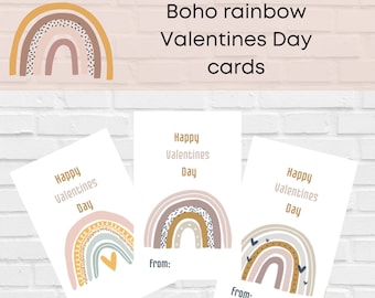 Boho Rainbow Valentines Day Cards | Kids Valentines Day Cards | Valentines Day Cards | Valentines For Kids | Rainbow Valentines | K