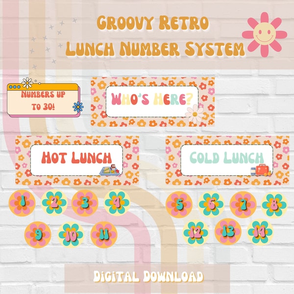 Groovy Retro Daily Lunch Count System | Digital Download | Back to School | Classroom Attendance Tracker | Retro Aesthetic | Fall | Class