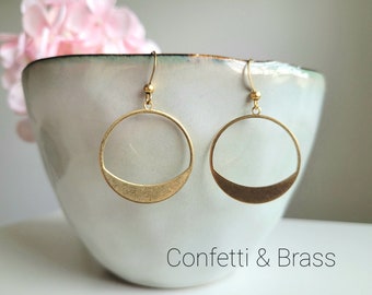 Earrings with circle pendant, hoop earring made of brass and stainless steel ear hooks