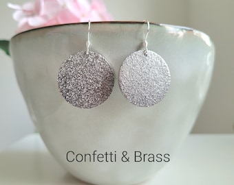 Silver earrings with glitter plates and stainless steel ear hooks