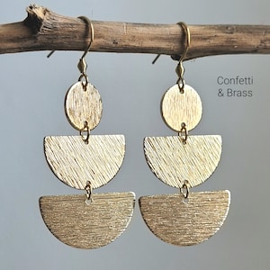 Golden geometric earrings with semicircles and stainless steel ear hooks