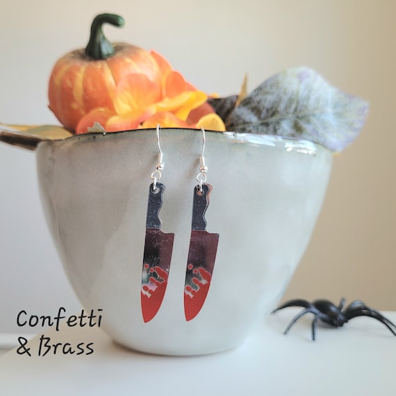 Halloween Ohrringe Blutiges Messer Anhänger Scream mit versilberten Edelstahl Ohrhaken