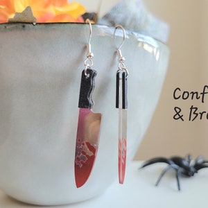 Halloween Ohrringe Blutiges Messer Anhänger Scream mit versilberten Edelstahl Ohrhaken afbeelding 5