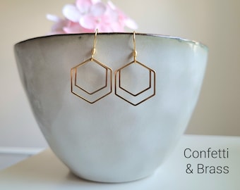 Goldene Hexagon Ohrringe und Edelstahl Ohrhaken