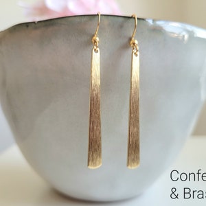 Earrings with golden brass pendant bar and stainless steel ear hooks