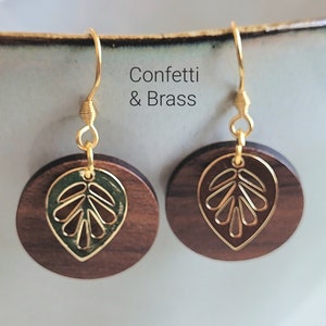 Boucles d'oreilles en bois avec feuille plaquée or et crochets d'oreilles en acier inoxydable image 8