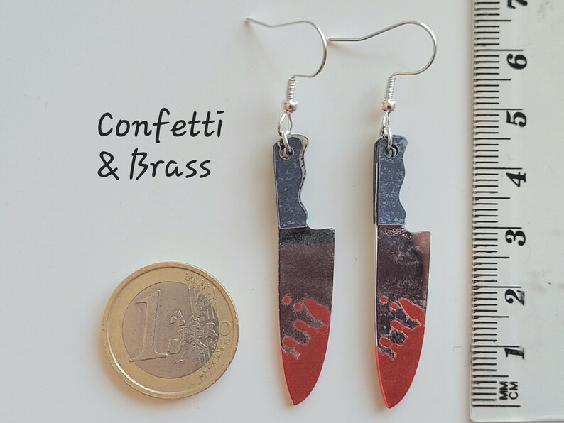 Halloween Ohrringe Blutiges Messer Anhänger Scream mit versilberten Edelstahl Ohrhaken afbeelding 7