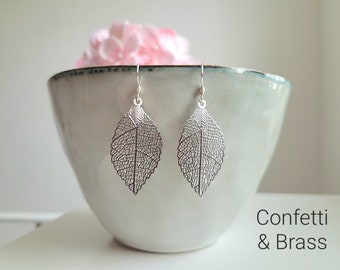 Delicate earrings with silver leaf, filigree leaf earrings with stainless steel ear hooks