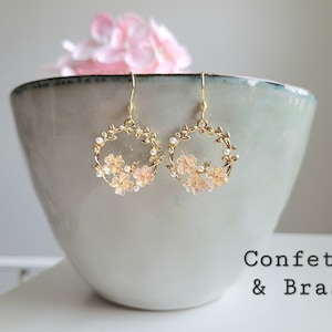 Golden earrings with flower wreath and stainless steel ear hooks