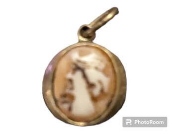 Miniature cameo pendant, gold cameo pendant,  cameo