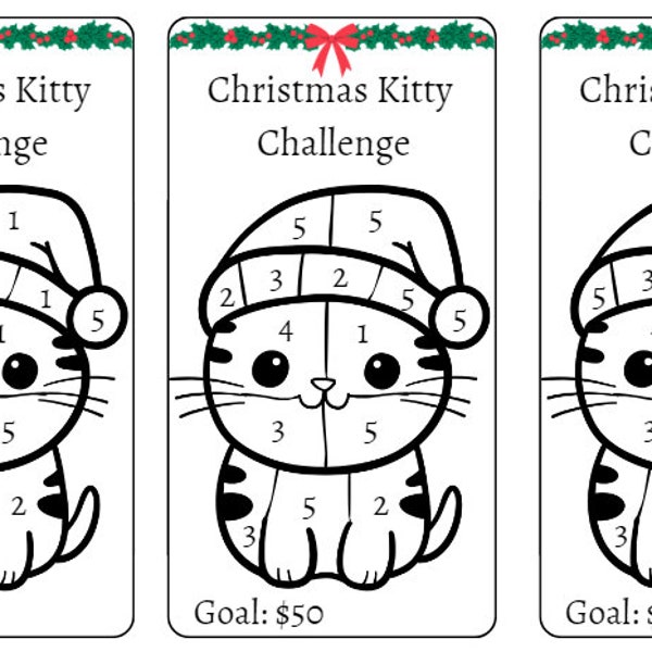 Christmas kitty Challenge 3 pack - Printable Goal Tracker, Progress Tracker, Digital Download, Savings Challenge