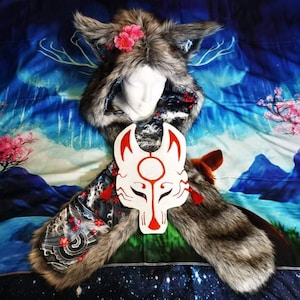 Furry red and white spirit hood with light up ears Fox Spirit Hood - Etsy main image 3