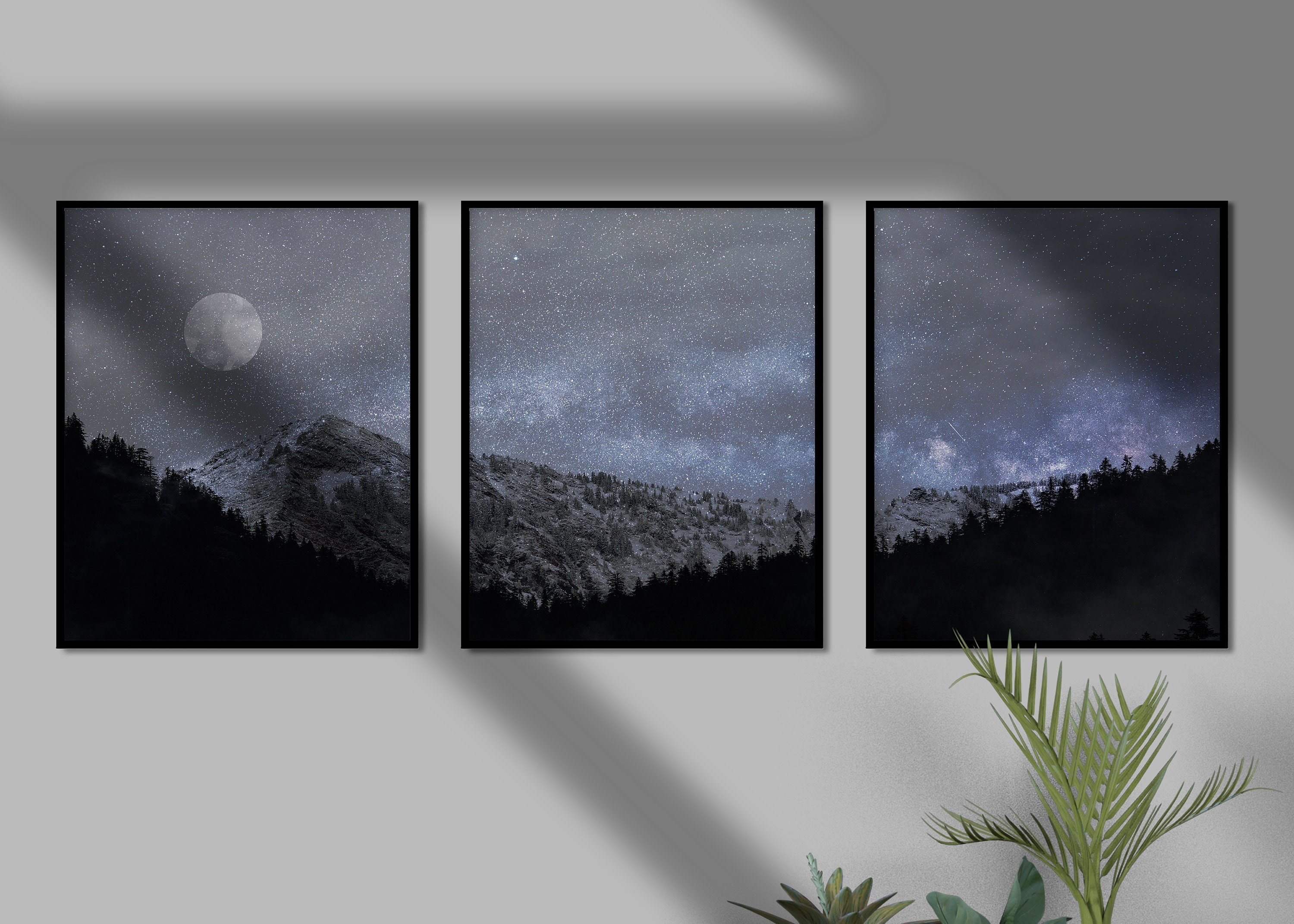Triptych Mountain Night Sky Art Print, Set of 3 (digital Download) - Etsy