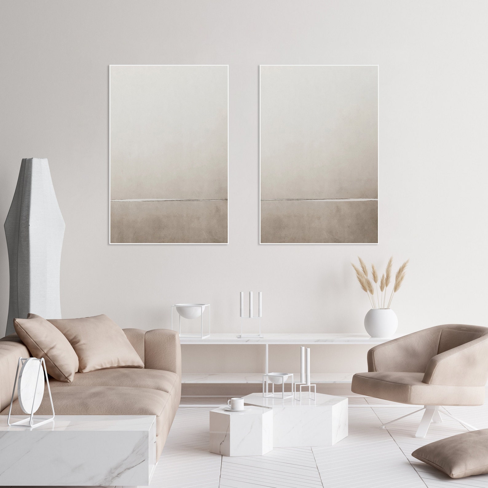 Set of 2 Organic Modern Minimalist Wall Art Prints, Abstract Neutral ...