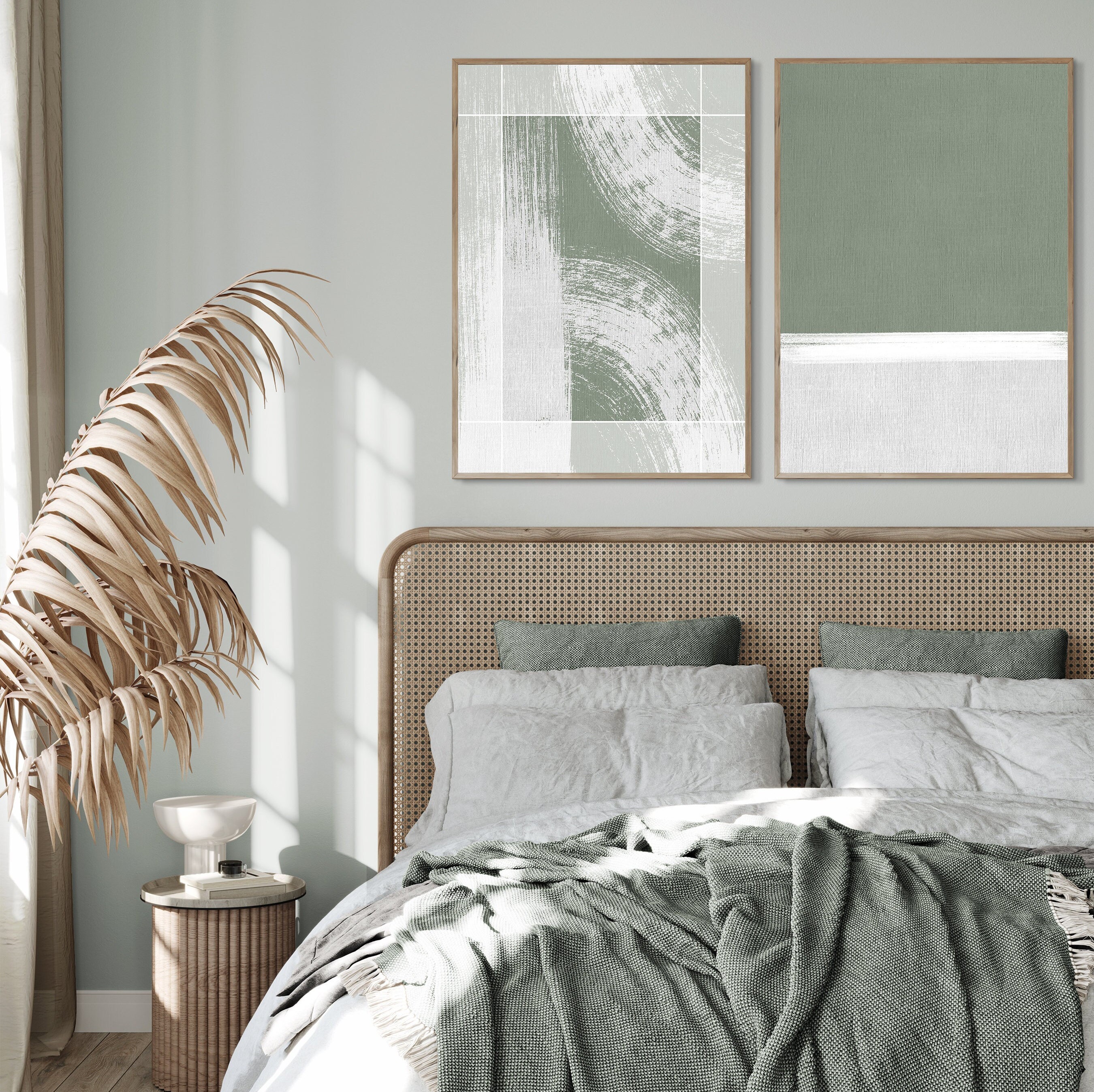 Sage Green Set of 2 Minimalist Prints, Two Large Relaxing Bedroom ...