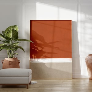 Arte de parede minimalista em terracota para impressão, pintura relaxante para quarto, decoração japonesa simples e abstrata, arte texturizada em blocos de cores para sala de estar
