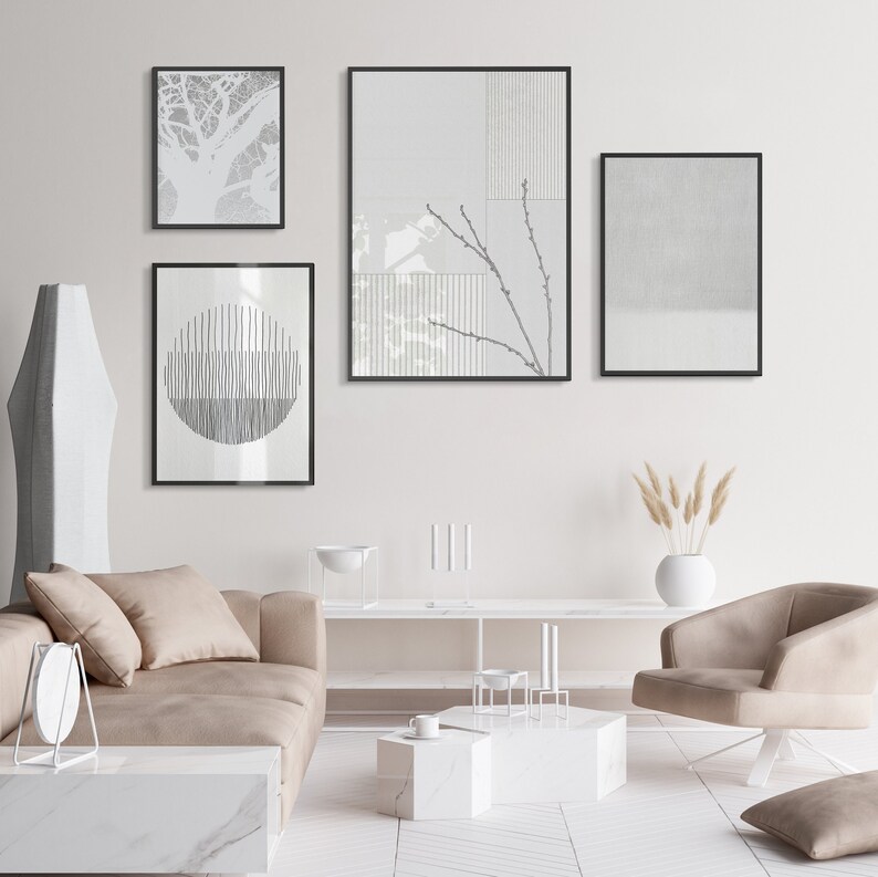 Black and White Gallery Wall Art Set of 4 Prints, Relaxing Bedroom and